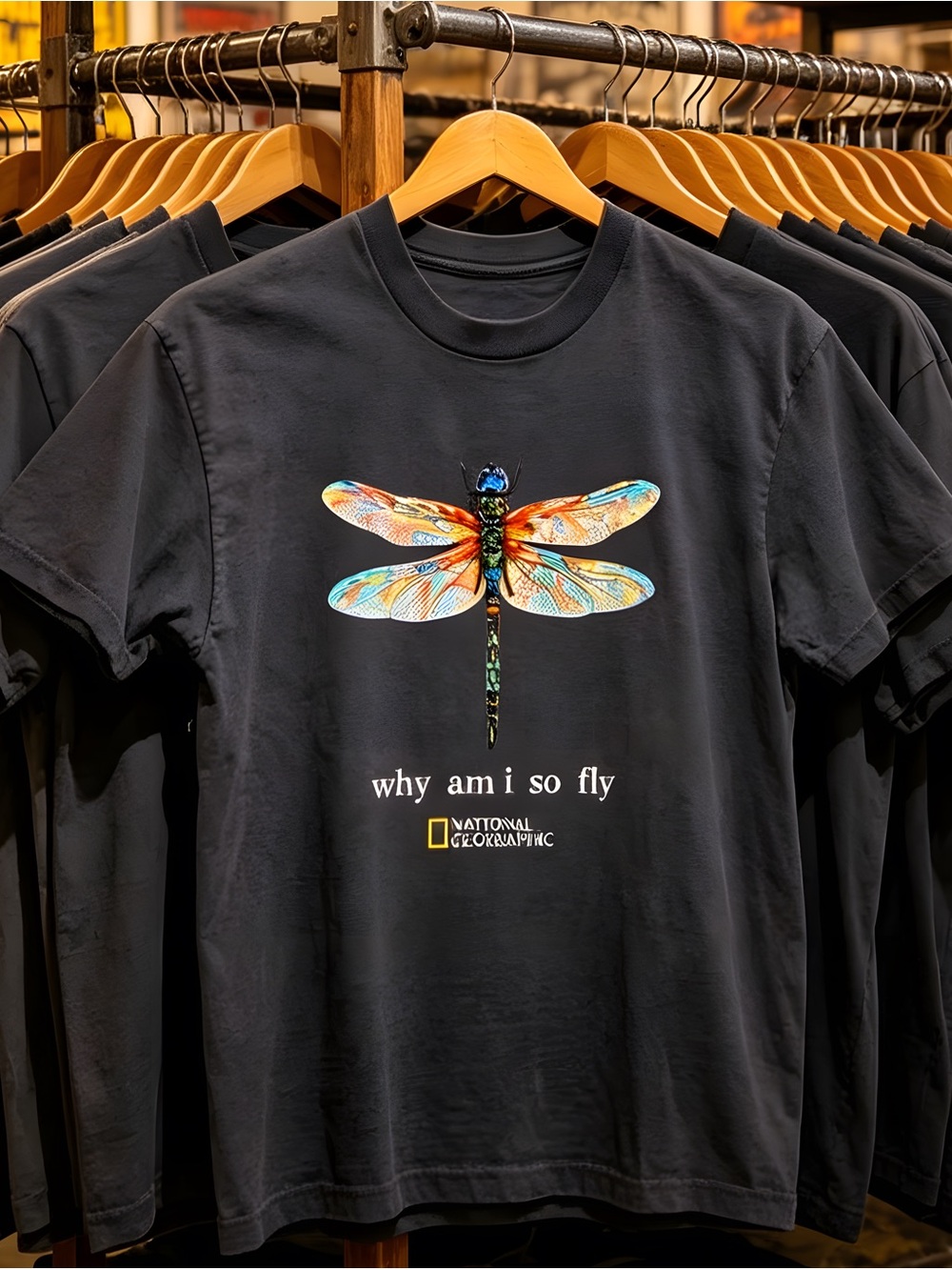 Women’s black T-shirt, National Geographic dragonfly black t-shirt